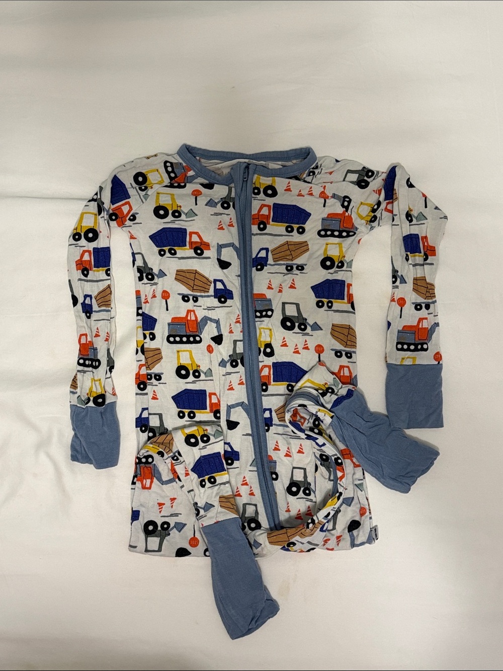 Little Sleepies White Footed Pajamas with Blue, Red, Yellow Truck Print